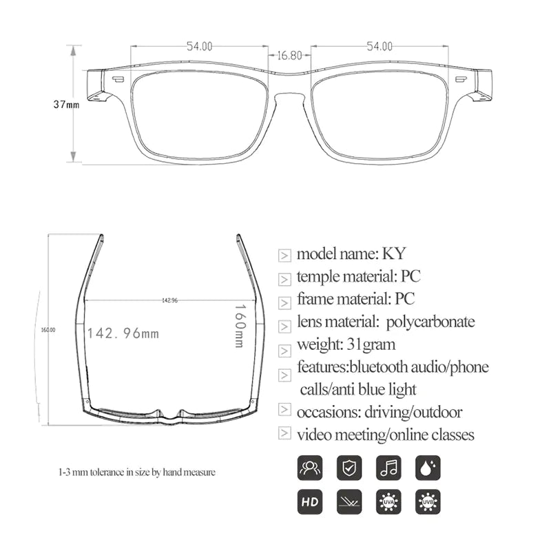 Gafas de sol inteligentes con Bluetooth 5.0 inalámbrico