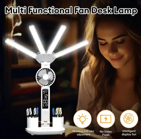 3-in-1 LED Desk Lamp with Fan & Clock