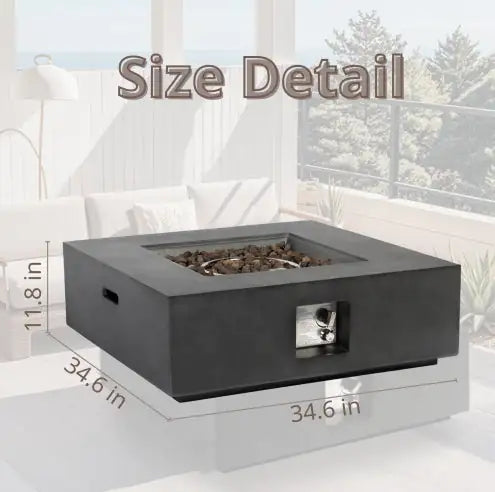 Outdoor Propane Fire Pit Table,Square Stone 35-inch Planter Base, 50,000 BTU Stainless Steel Burner, Free Lava Rocks And Waterproof Cover