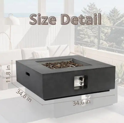 Outdoor Propane Fire Pit Table,Square Stone 35-inch Planter Base, 50,000 BTU Stainless Steel Burner, Free Lava Rocks And Waterproof Cover