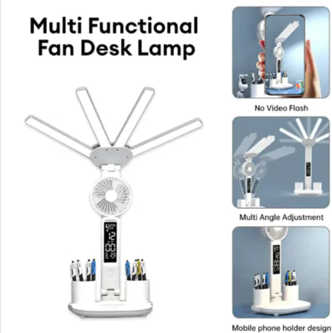 3-in-1 LED Desk Lamp with Fan & Clock