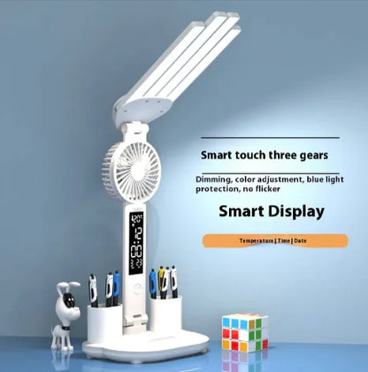 3-in-1 LED Desk Lamp with Fan & Clock